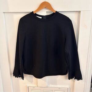 Akris Punto for Bergdorf Elegant Black Long Sleeve Top eyelet lace sleeve